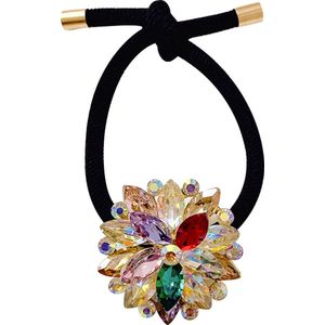 Haar Elastiek - Haarsieraad - Haarklemmen - Haar accessoire - Haarspeld - Haarelastiekje - Haarclip - Haarklem - Dames - Meisjes - Multi - Bloem - Versierd - Strass Steentjes - 3 cm - Cadeau Tip - Sinterklaas - KERST