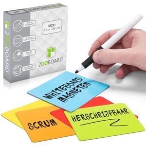 2DOBOARD Scrum Whiteboard Magneten 7,5 x 7,5 cm - 25 stuks - Mix: 5 Kleuren – Herschrijfbaar