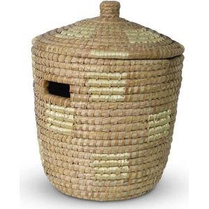 Safaary - Rieten Wasmand met Deksel van Zeegras Naturel - Goud - 52x52 CM