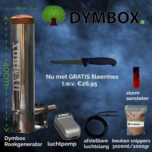 Dymbox 2,3L koud rook generator incl. fileermes t.w.v. €26,95. set bevat 2KG rookhout, luchtpomp - voor rookovens, rookkasten en BBQ ( cold smoker ) koud rook generator CSG
