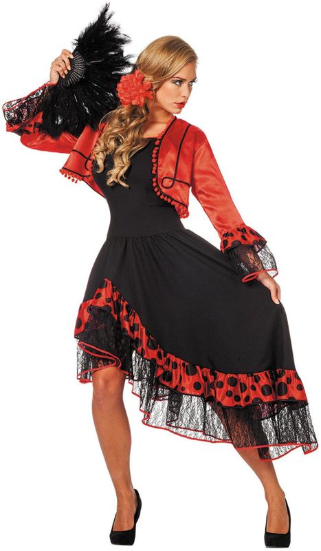 Spaanse Jurk Flamenco Rood Zwart