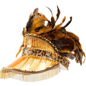 Wilbers & Wilbers - Brazilie & Samba Kostuum - Gele Hete Zomer Zomercarnaval Panter Met Franjes Zonneklep - Geel - One Size - Carnavalskleding - Verkleedkleding