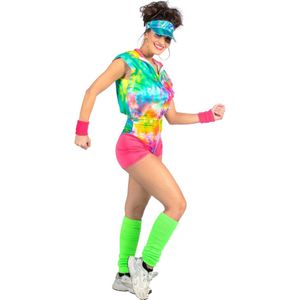 Wilbers & Wilbers - Jaren 80 & 90 Kostuum - Fitgirl Rollerskate Miami Beach Rosa - Vrouw - Multicolor - Maat 38 - Carnavalskleding - Verkleedkleding