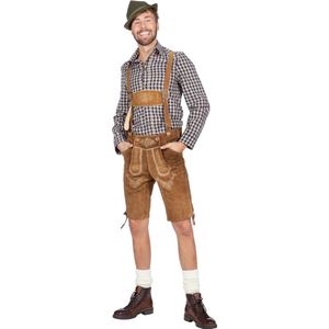 Wilbers & Wilbers - Boeren Tirol & Oktoberfest Kostuum - Arnold Aus Tirol Blouse Blauw Wit Geblokt Man - Blauw, Wit / Beige - XXL - Bierfeest - Verkleedkleding