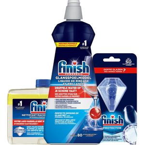 Finish Hygiene Machinereiniger Lemon & Finish Glansspoelmiddel Regular 400ml & Finish Glans Protector