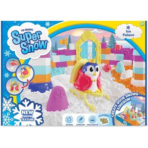Super Snow – het ijspaleis – magisch zand – vanaf 3 jaar – nieuwe textuur – voelt zacht aan – droogt niet – de speelbox verandert in een paleis – van de makers van Super Sand