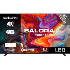 Salora SMART65TV 65 Inch Smart TV - 4K Ultra HD televisie met Android 11, HDR 10+, Dolby Vision & Atmos, Ingebouwde Chromecast, Prime Video, Apple TV, Disney+, 3x HDMI, Smart TV, Televisie, Zwart