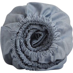Yumeko hoeslaken katoen TENCEL™ blauw chambray 180x210x30 - Biologisch & ecologisch