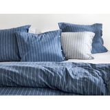 Yumeko kussensloop velvet flanel denim blauw gestreept Biologisch & ecologisch 1 stuk
