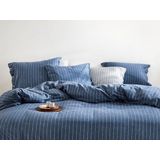 Yumeko kussensloop velvet flanel denim blauw gestreept Biologisch & ecologisch 1 stuk