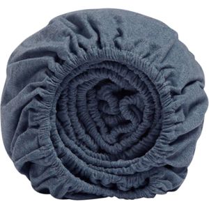 Yumeko hoeslaken velvet flanel denim blauw 200x200x30 - Biologisch & ecologisch
