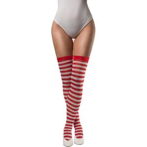 Partychimp - Kousen - Rood/Wit - Polyester - Verkleed Kousen voor Dames