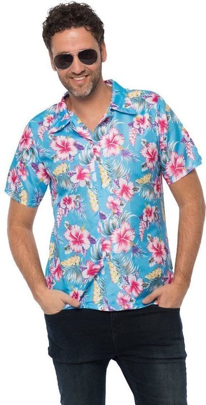 Partychimp Luxe Hawaii Blouse - Blauw - Polyester - Voor Heren
