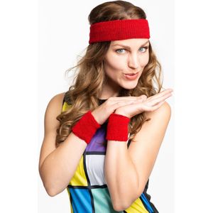 Foute 80s/90s party verkleed accessoire zweetbandjes set - rood - jaren 80/90 thema feestje - Verkleedsieraden