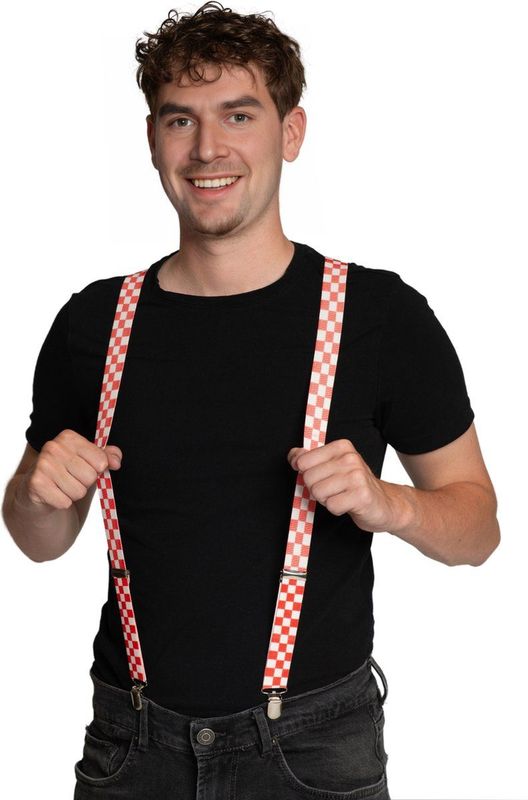 Partychimp Carnaval verkleed bretels - rood/wit - Brabant - 3 cm breed - heren/dames
