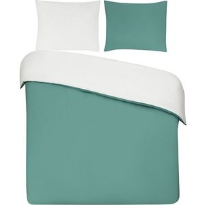 Dekbedovertrek My Luxe. - 100% percal katoen - 140x200/220 - double face mineraalgroen wit