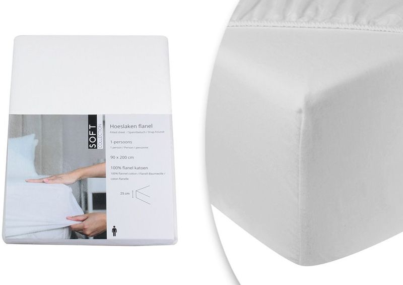DoubleDry Hoeslaken Flanel 140x200 cm - 100% Zacht Katoen - Rondom Elastiek - Wit
