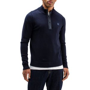 Butcher of Blue trui donkerblauw effen wol opstaande kraag