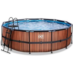 EXIT Wood zwembad ø450x122cm met filterpomp bruin