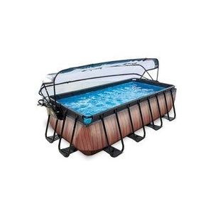 EXIT Wood zwembad 400x200x100cm met zandfilterpomp en overkapping en warmtepomp - bruin