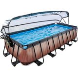 EXIT Wood zwembad 540x250x100cm met zandfilterpomp en overkapping en warmtepomp - bruin