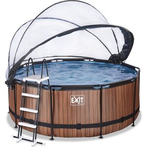 EXIT Wood zwembad Ã¸360x122cm met overkapping en zandfilter- en warmtepomp - bruin