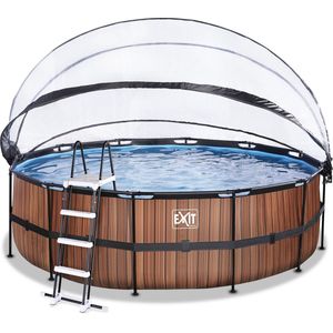 EXIT Wood zwembad ø450x122cm met overkapping en zandfilter- en warmtepomp - bruin