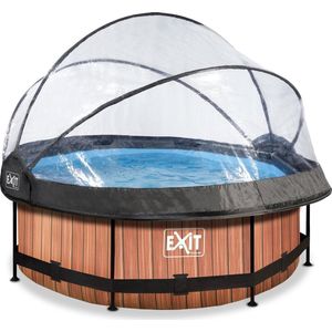 EXIT Wood zwembad ø244x76cm met filterpomp en overkapping -