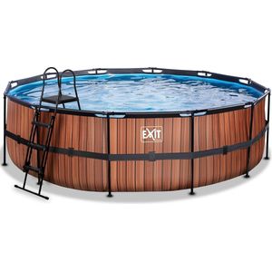 EXIT Wood zwembad ø488x122cm met filterpomp - bruin