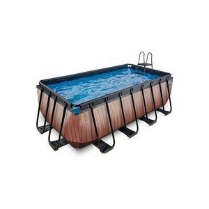 EXIT Wood zwembad 400x200x122cm met filterpomp - bruin