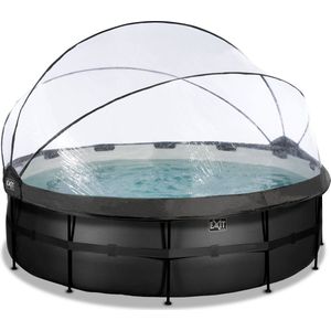 EXIT Black Leather zwembad ø450x122cm met zandfilterpomp en overkapping en warmtepomp - zwart