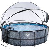 EXIT Frame Pool ø427x122cm (12v Sandfilter) – Grau + Sonnendach