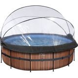 EXIT Frame Pool ø427x122cm (12v Sandfilter) – Holz Optik + Sonnendach + Wärmepumpe