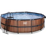 EXIT Wood zwembad ø488x122cm met zandfilterpomp en overkapping en warmtepomp - bruin
