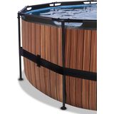 EXIT Wood zwembad ø488x122cm met zandfilterpomp en overkapping en warmtepomp - bruin
