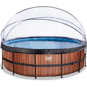 EXIT Wood zwembad ø488x122cm met overkapping en zandfilter- en warmtepomp - bruin