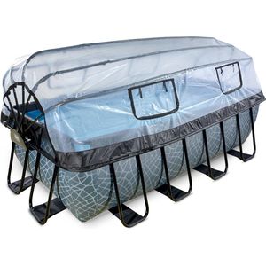 EXIT Frame Pool 4x2x1.22m (12v Sandfilter) – Grau + Sonnendach + Wärmepumpe