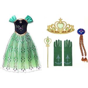 Prinsessenjurk meisje - groene verkleedjurk - Het Betere Merk - Prinsessen speelgoed - maat 92/98 (100)- Verkleedkleren Meisje- Tiara - Kroon - Vlechtjes - Verjaardag meisje - Carnavalskleren meisje - Kleed