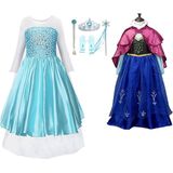 Het Betere Merk prinsessenjurk meisje - Elsa verkleedjurk + Anna jurk - maat 98/104 - met tiara, toverstaf, Elsa vlecht, prinsessenhandschoenen