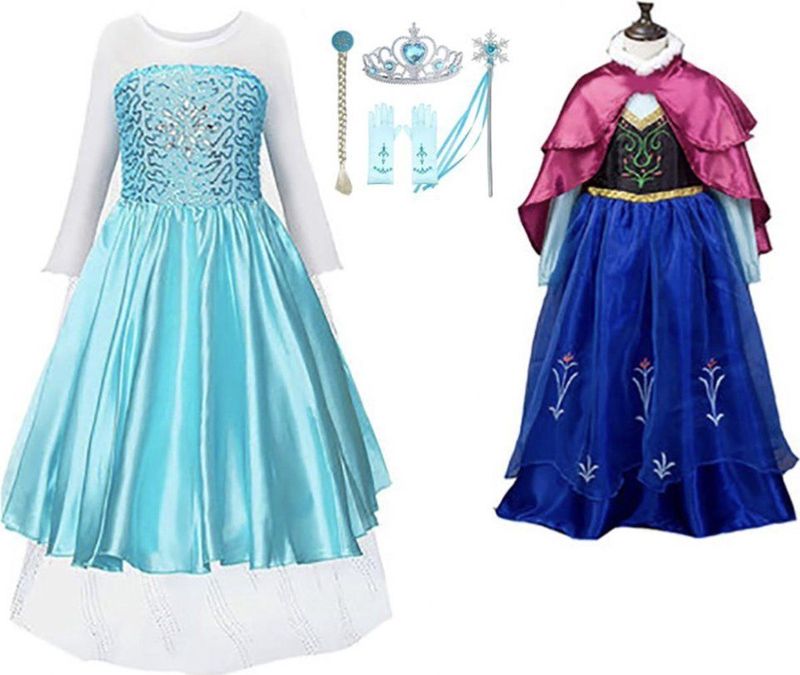 Het Betere Merk prinsessenjurk meisje - Elsa verkleedjurk + Anna jurk - maat 98/104 - met tiara, toverstaf, Elsa vlecht, prinsessenhandschoenen