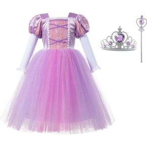 Prinsessenjurk meisje - Paarse Jurk - Het Betere Merk - 104/110 (110) - Verkleedkleding Meisje - Tiara+Toverstaf - Speelgoed meisje - Cadeau Meisje - Kleed - Verjaardag