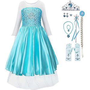 Het Betere Merk prinsessenjurk meisje - Elsa jurk - prinsessen accessoire set - maat 116/122 (130)