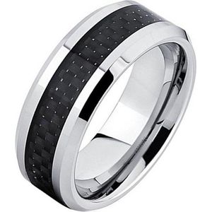 Wolfraam ring Carbon Fiber Zilver Zwart 8mm-21mm