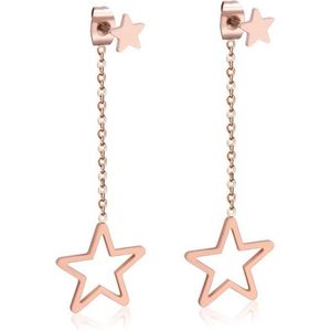 Cilla Jewels - Oorhangers Stars - Rose Verguld Edelstaal - 60mm Lengte
