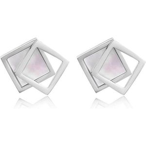 Cilla Jewels Dames oorknoppen Double Square Shell Zilverkleurig