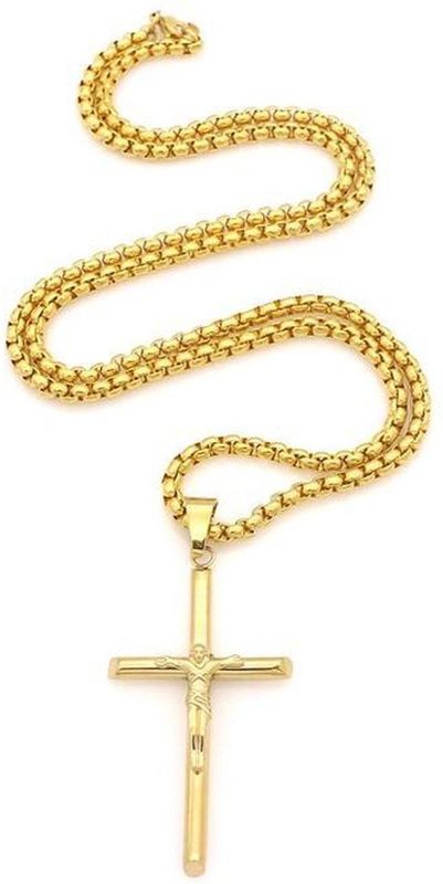 Mendes - Kruis Ketting - Goudkleurig - Edelstaal - 70cm