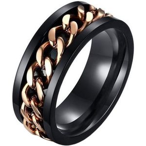 Stalen herenring met Cubaanse ketting Zwart Goud-17mm