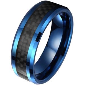 Wolfraam heren ring Carbon Fiber Blauw Zwart 8mm-18mm