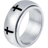 Edelstaal heren ring Spinning Cross Zilverkleurig-17mm