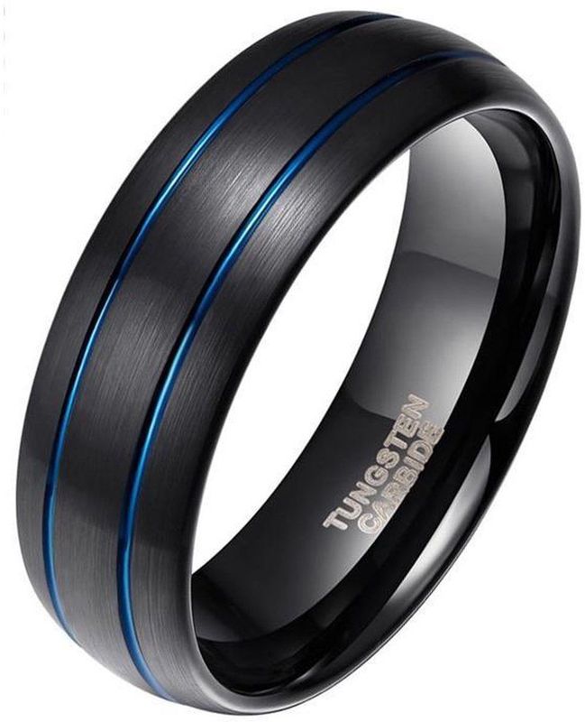 Wolfraam - Classic Groove Ring - Zwart Blauw - 8mm - Wolfraamcarbide